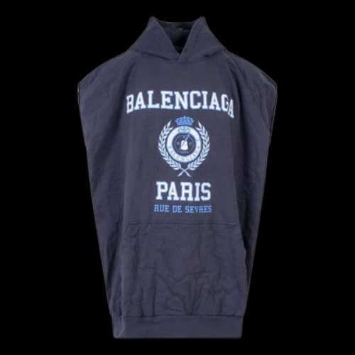 Balenciaga Est. 1917 College Logo Oversized Sleeveless Hooded Sweatshirt 'Navy'