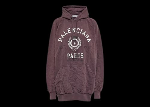 Balenciaga College 1917 Oversized Cotton Hoodie Burgandy/White