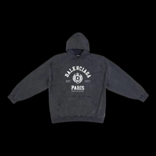 Balenciaga Est. 1917 College Logo Print Hoodie 'Washed Black'