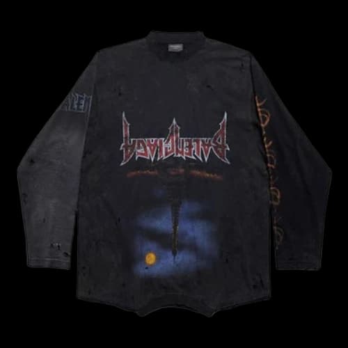 Balenciaga Paris Moon Upside Down Long Sleeve T-Shirt Oversized 'Black Faded'