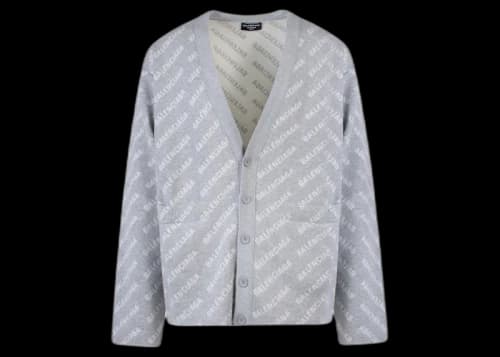 Balenciaga All-Over Iconic Logo Cotton Cardigan Grey