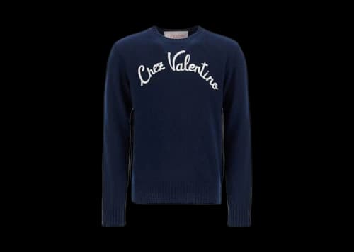 Valentino Chez Valentino Embroidered Wool Crewneck Jumper Navy