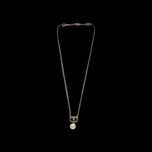 Valentino Ovalette Vlogo Signature Necklace 'Oro/Black/Crystal/Cream'