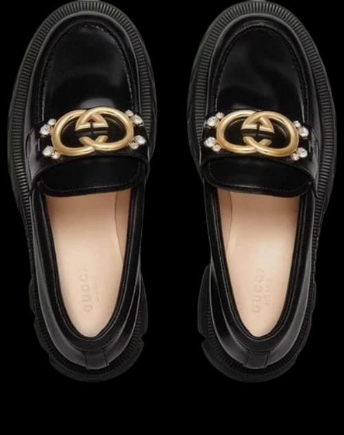 Gucci Lug Sole Interlocking G loafer 'Black Patent Leather' (Women's)