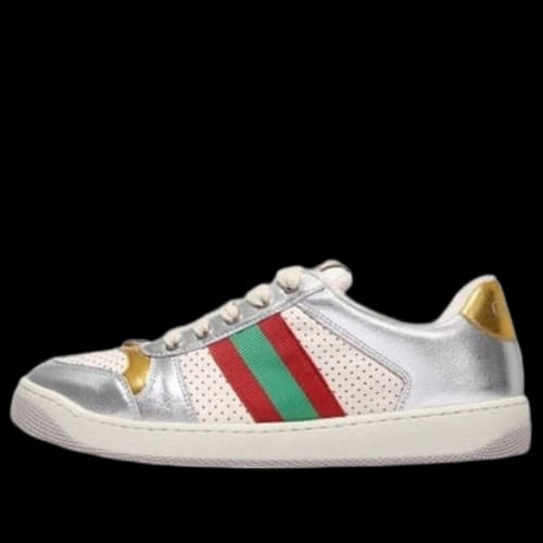 Gucci Screener Metallic Calfskin Web 'Silver Gold' (Women's)
