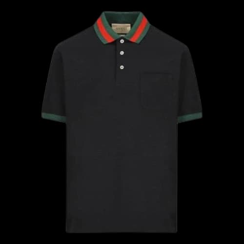 Gucci Cotton Piquet Polo With Web Collar 'Black'