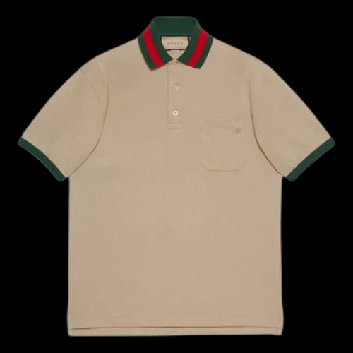 Gucci Cotton piquet polo with Web collar 'Beige'