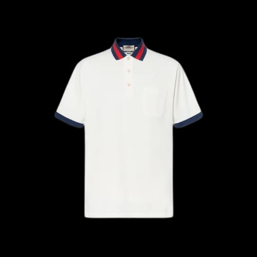 Gucci Cotton Piquet Polo With Web Collar 'Ivory'
