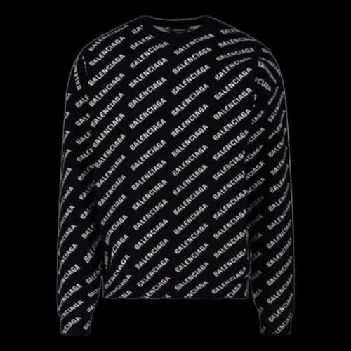 Balenciaga All Over Logo Crewneck Sweater 'Black White'