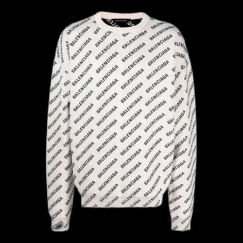 Balenciaga All Over Logo Crewneck Sweater 'White Black'