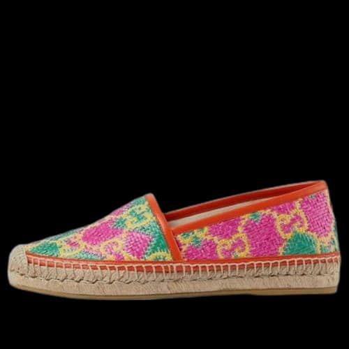 Gucci GG Espadrille Herringbone Straw Leather 'Multicolour' (Women's)