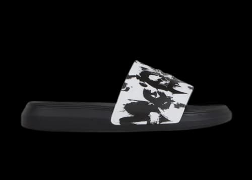 Alexander McQueen Pool Slide Graffiti Logo Paint Splatter White Black White