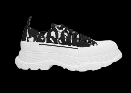 Alexander McQueen Graffiti Tread Slick Low Lace Up Black White