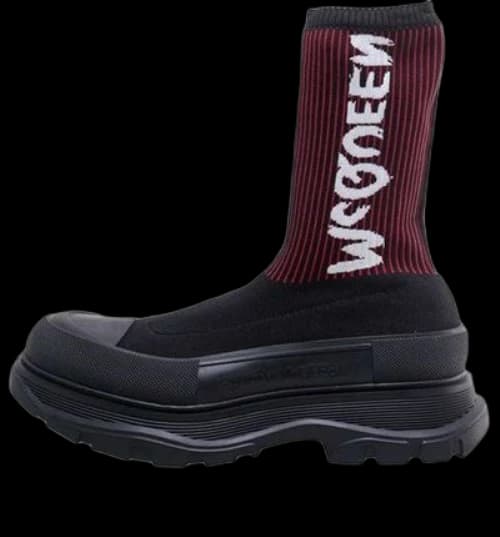 Alexander McQueen Graffiti Knit Tread Slick Boots 'Wine Red Black'