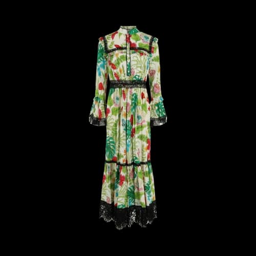 Gucci Floral Print Lace-Trim Maxi Dress 'Multicolor'