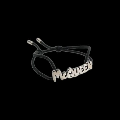 Alexander McQueen Graffiti Cotton Bracelet Black