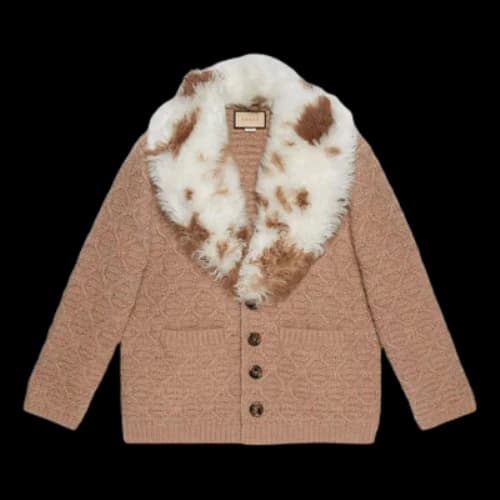 Gucci Wool Knit Coat With Shearling Collar 'Neutrals'
