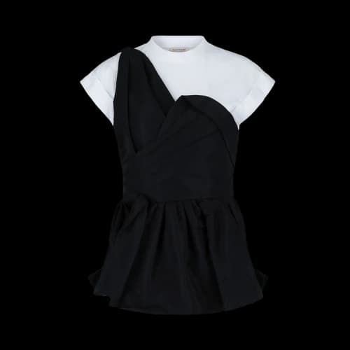 Alexander McQueen Layered Asymmetric Crepe And Jersey Peplum Top White Black