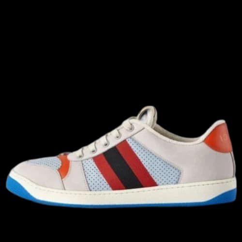 Gucci Screener GG Leather Sneakers 'Grey Blue Red'