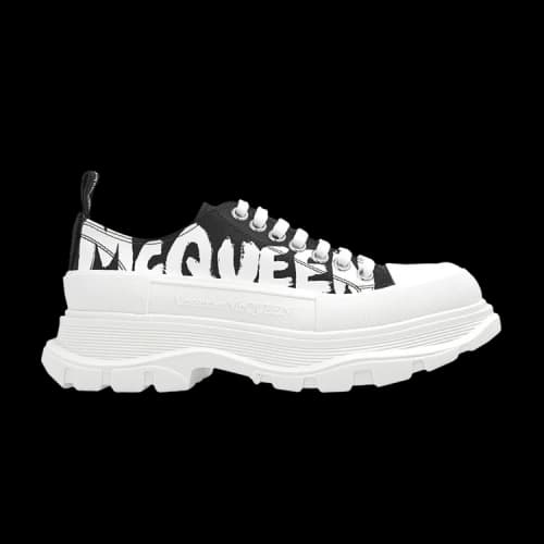 Alexander McQueen Tread Slick Lace Up 'McQueen Graffiti Logo - Black White; (Women's)