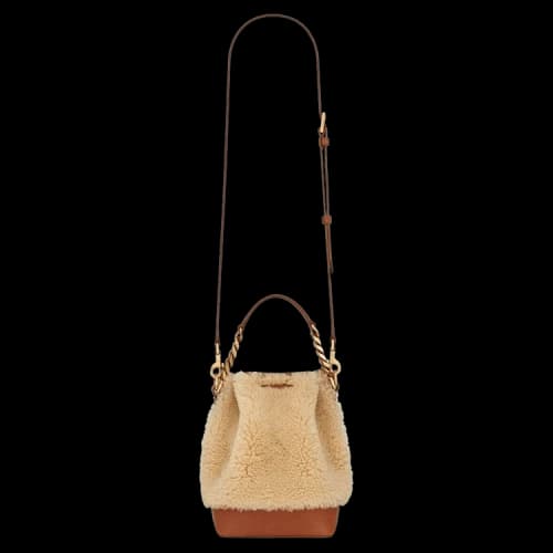 Saint Laurent Shearling Bucket Bag 'Natural Beige/Brick'
