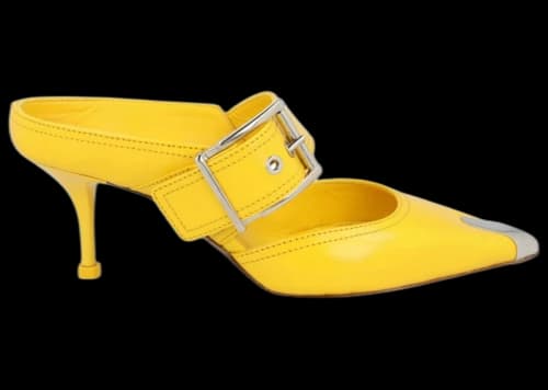 Alexander McQueen Buckle Leather Mules Pop Yellow Silver (Women's)