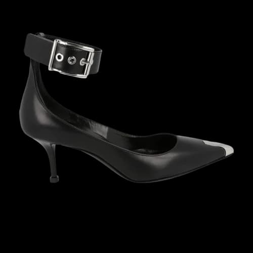 Alexander McQueen Buckle Leather Heel 'Black Silver' (Women's)