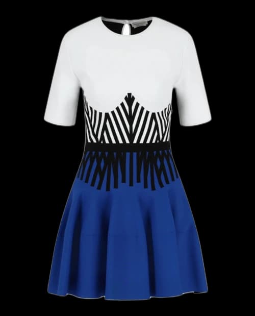 Alexander McQueen Short Sleeve Dress White/Blue