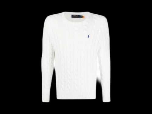 Polo Ralph Lauren Long Sleeve Cotton Cable Knit Crewneck Sweater White