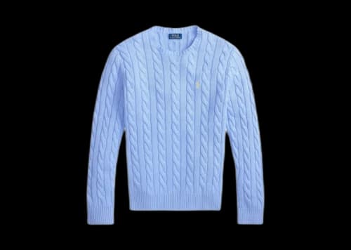 Polo Ralph Lauren Long Sleeve Cotton Cable Knit Crewneck Sweater Austin Blue
