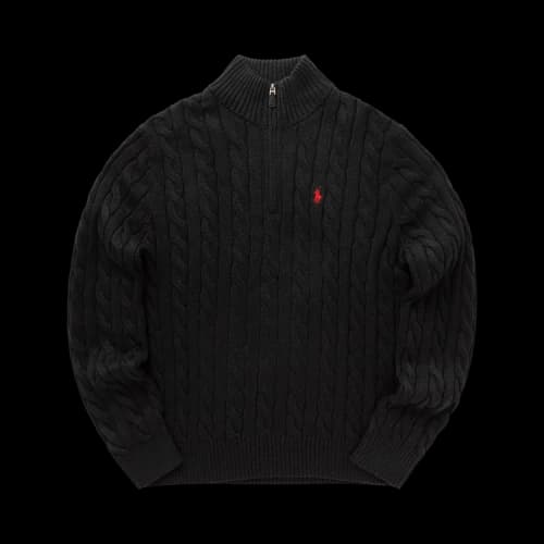 Polo Ralph Lauren Cable Knit Cotton Quarter Zip Sweater 'Black'