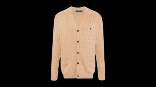 Polo Ralph Lauren Long-Sleeve Cotton Cable V-Neck Caridgan Sweater Camel Melange
