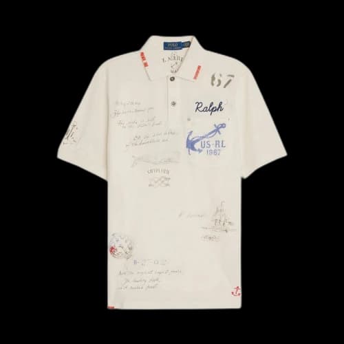 Polo Ralph Lauren Artisan Mesh Stencil Print Polo With Pocket 'Nevis'