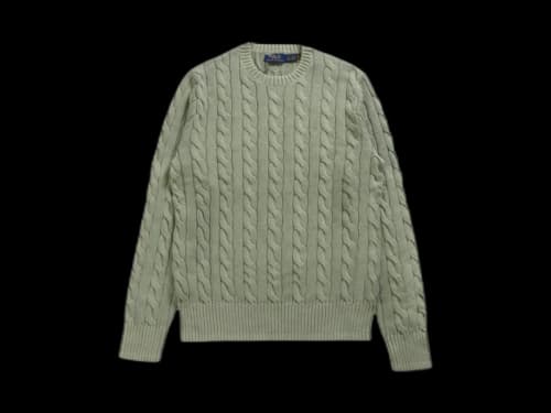 Polo Ralph Lauren Long-Sleeve Garment-Dyed Cotton Driver Cable Knit Sweater Greenstone Gmd