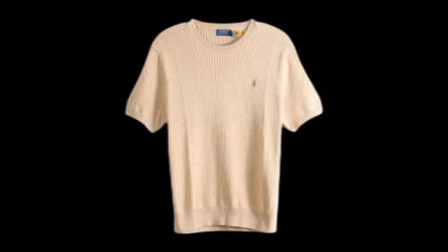 Polo Ralph Lauren Short-Sleeve Cotton Rib Stitch Crewneck Pullover Sweater Camel Melange