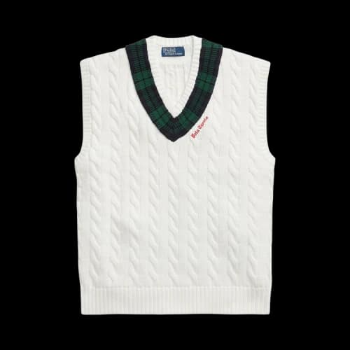 Polo Ralph Lauren Sleeveless Cotton Cable Stitch V-Neck Cricket Sweater Vest 'Cream Combo'