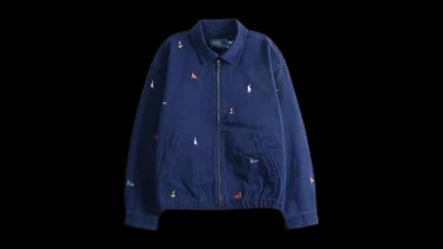 Polo Ralph Lauren Long-Sleeve Big Fit Piece-Dyed Twill Nautical Embroidered Windbreaker Navy