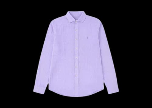 Polo Ralph Lauren Long-Sleeve Garment-Dyed Slubby Linen W/ Modern Estate Collar Shirts Powder Purple