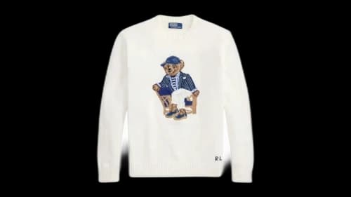 Polo Ralph Lauren Long-Sleeve Linen Cotton Novelty Newport Bear Crewneck Sweater Deckwash White