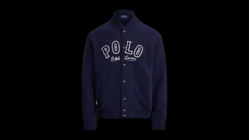 Polo Ralph Lauren Long Sleeve RL Fleece Graphic Polo Chain Stitched Basketball Jacket Cruise Navy