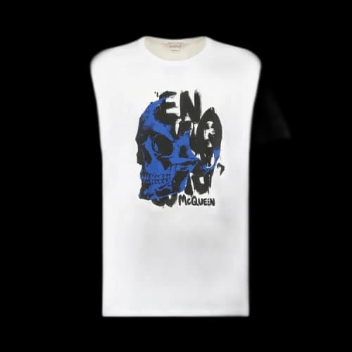 Alexander McQueen Graffiti Print T-Shirt 'White/Ultramarine'