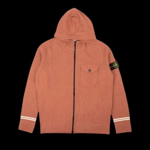 Stone Island Knit Wool Blend Zip Up Hoodie 'Salmon'