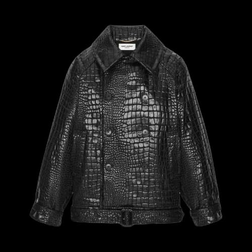 Saint Laurent Double-Breasted Short Trench Coat 'Nero'