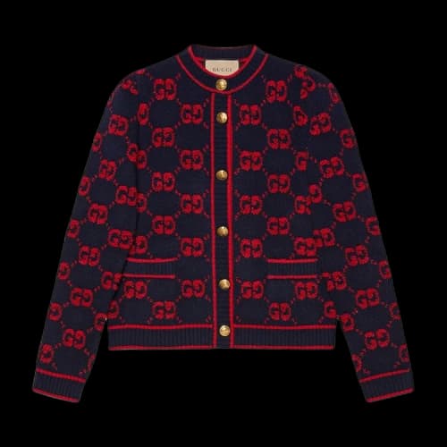 Gucci GG Wool Bouclé Jacquard Cardigan 'Blue/Red'