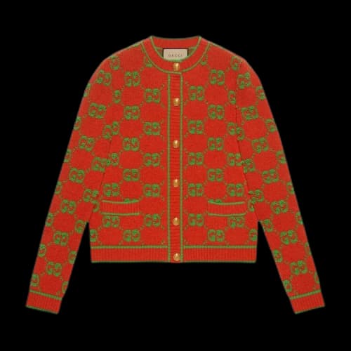 Gucci GG Wool Bouclé Jacquard Cardigan 'Orange/Green'