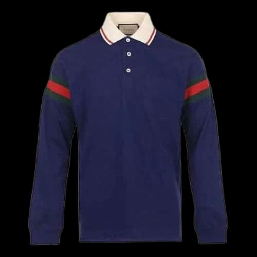 Gucci Cotton Jersey Polo Shirt With Web 'Blue'