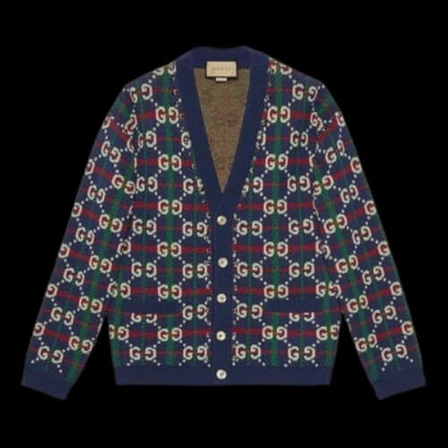 Gucci GG Check Knit Wool Cardigan 'Blue White'