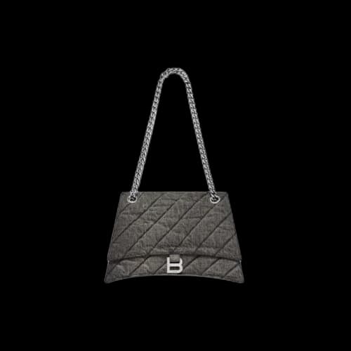 Balenciaga Crush Medium Chain Bag in Quilted Denim Black