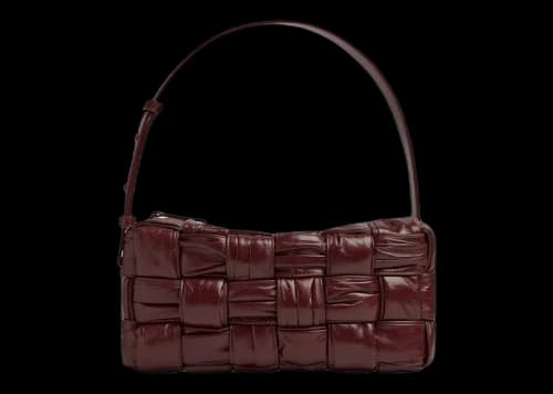 Bottega Veneta Plisse Intreccio Cassette Brick Shoulder Bag Barolo