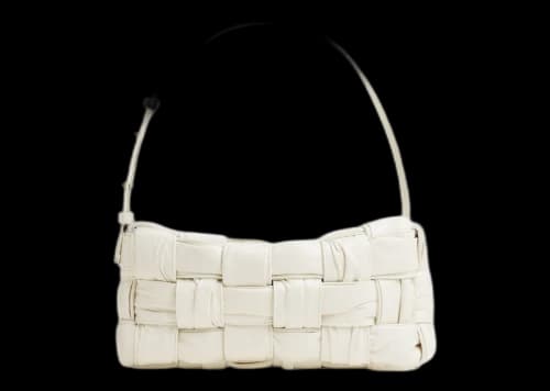 Bottega Veneta Plisse Intreccio Cassette Brick Shoulder Bag White